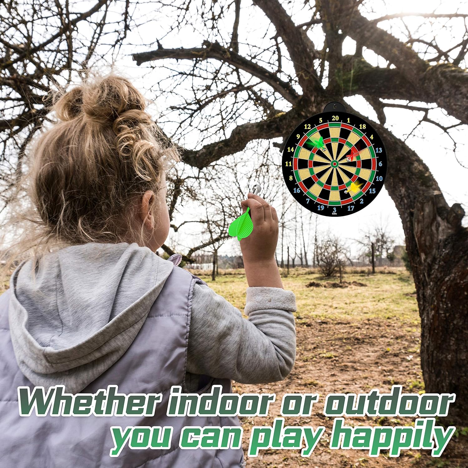 Magnetic Dart Board Set Kids Safe Double Sided Game 12 Darts