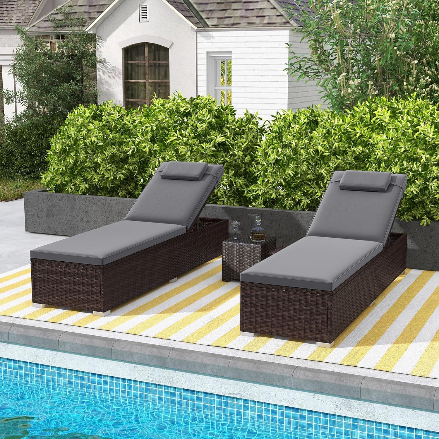 Rattan Sun Lounger 6 Level Recliner with Table Grey