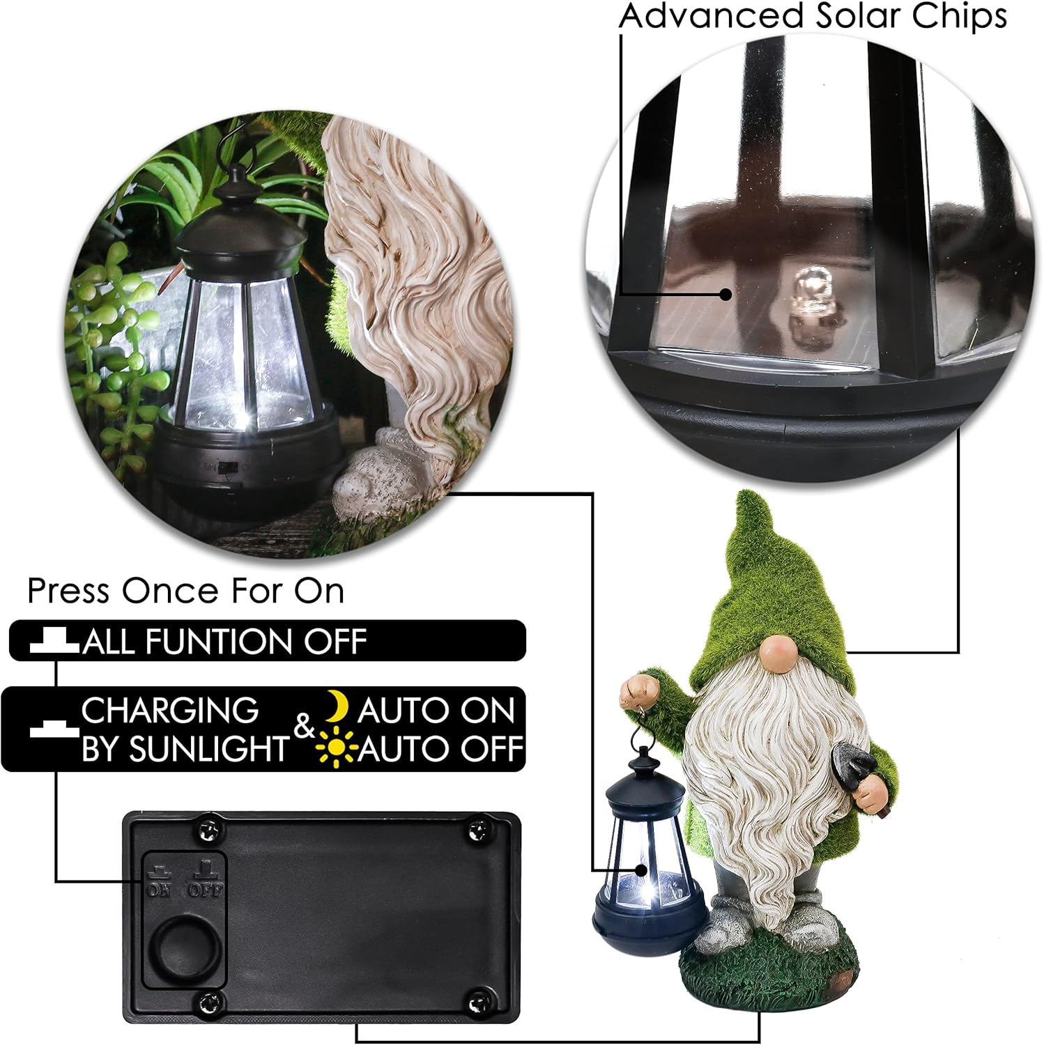 Solar Gonk Garden Ornament Resin Lantern Light Outdoor Decor