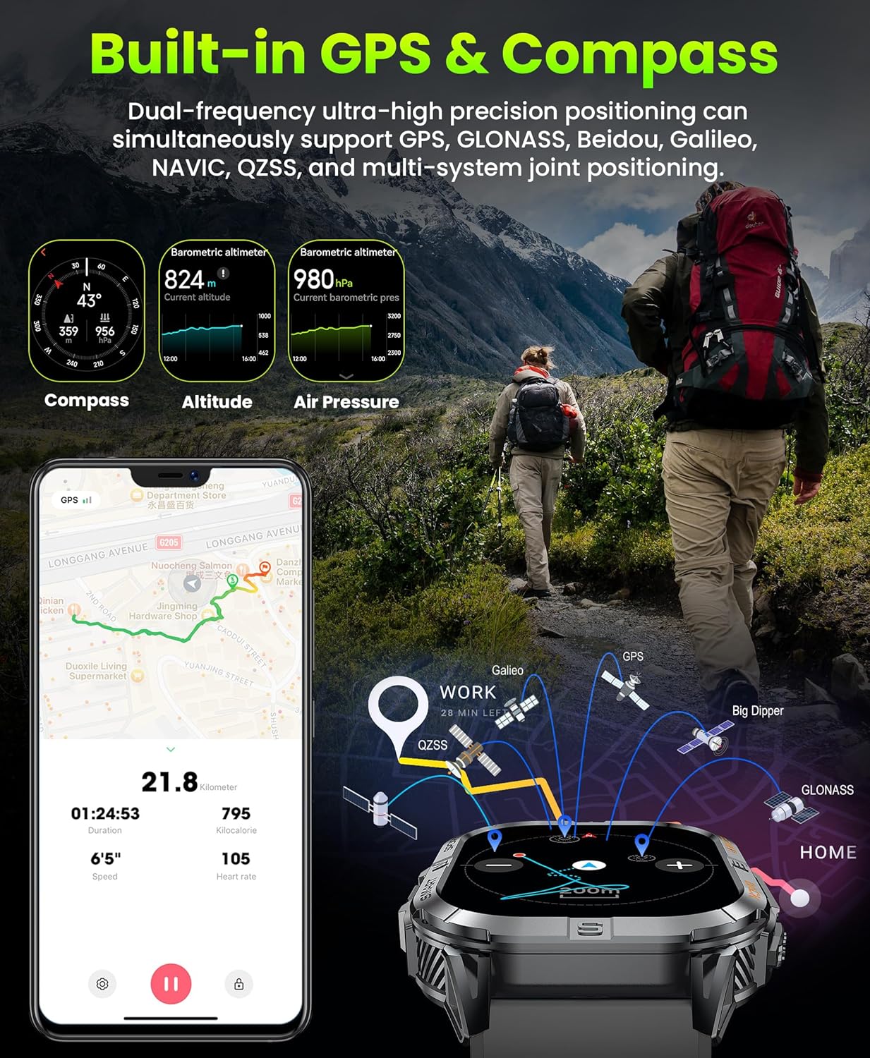 Military GPS Smart Watch 2.13 AMOLED Bluetooth Call