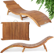 Foldable Wooden Sun Lounger Acacia Garden Recliner Brown
