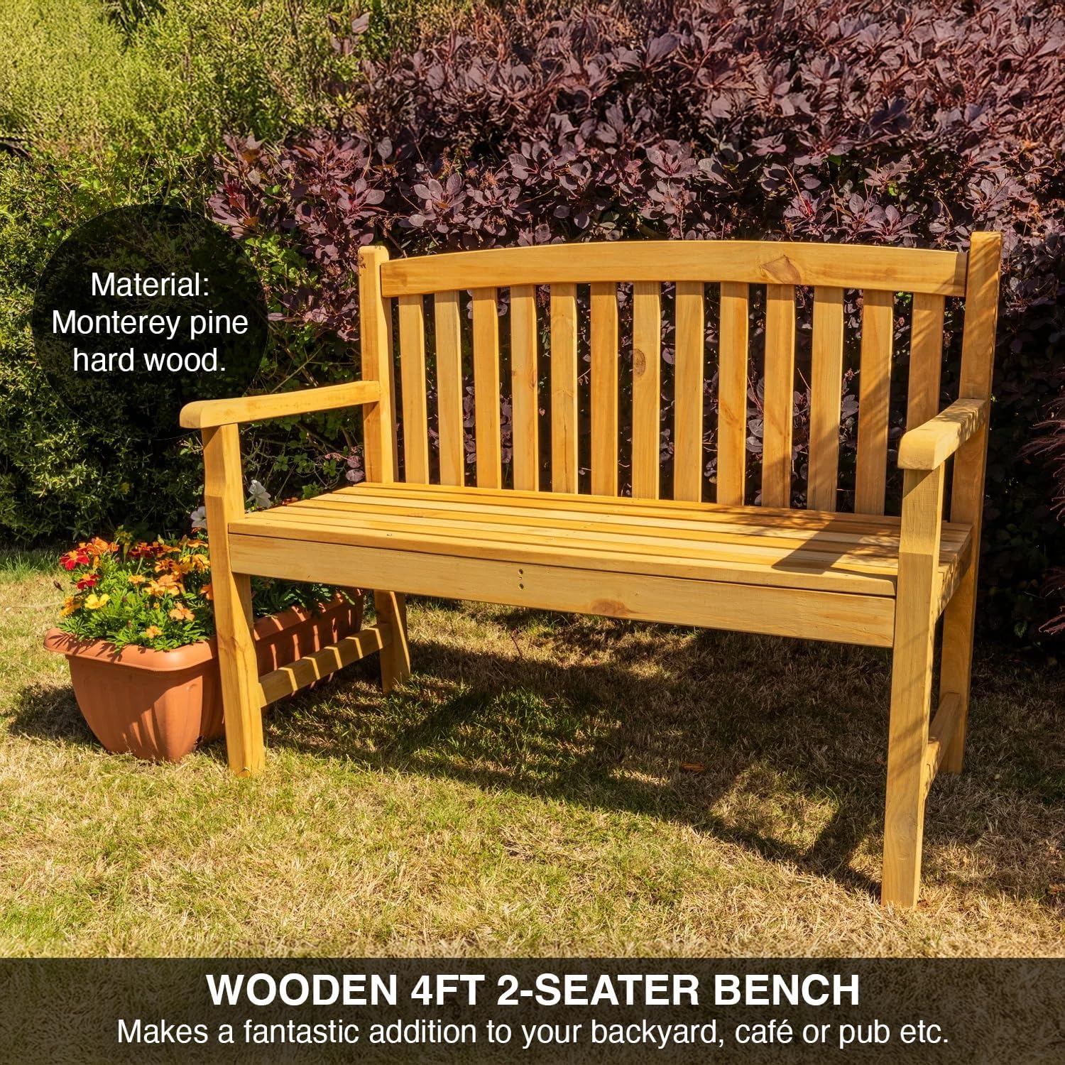 4ft Wooden Garden Bench 2 Seater Patio Outdoor Seat Pine Wood