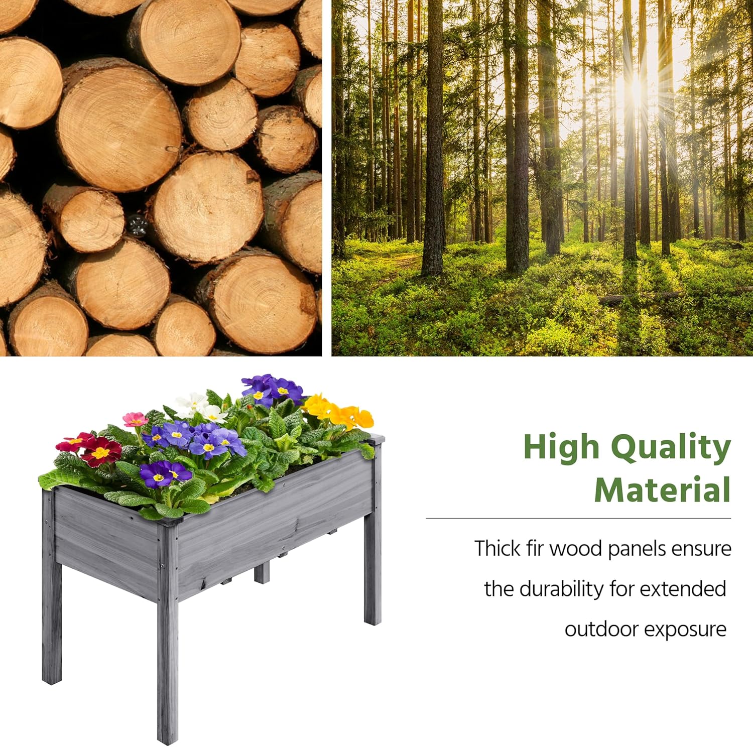 Set of 2 Raised Wooden Garden Beds Grey Elevated Planter 120cm