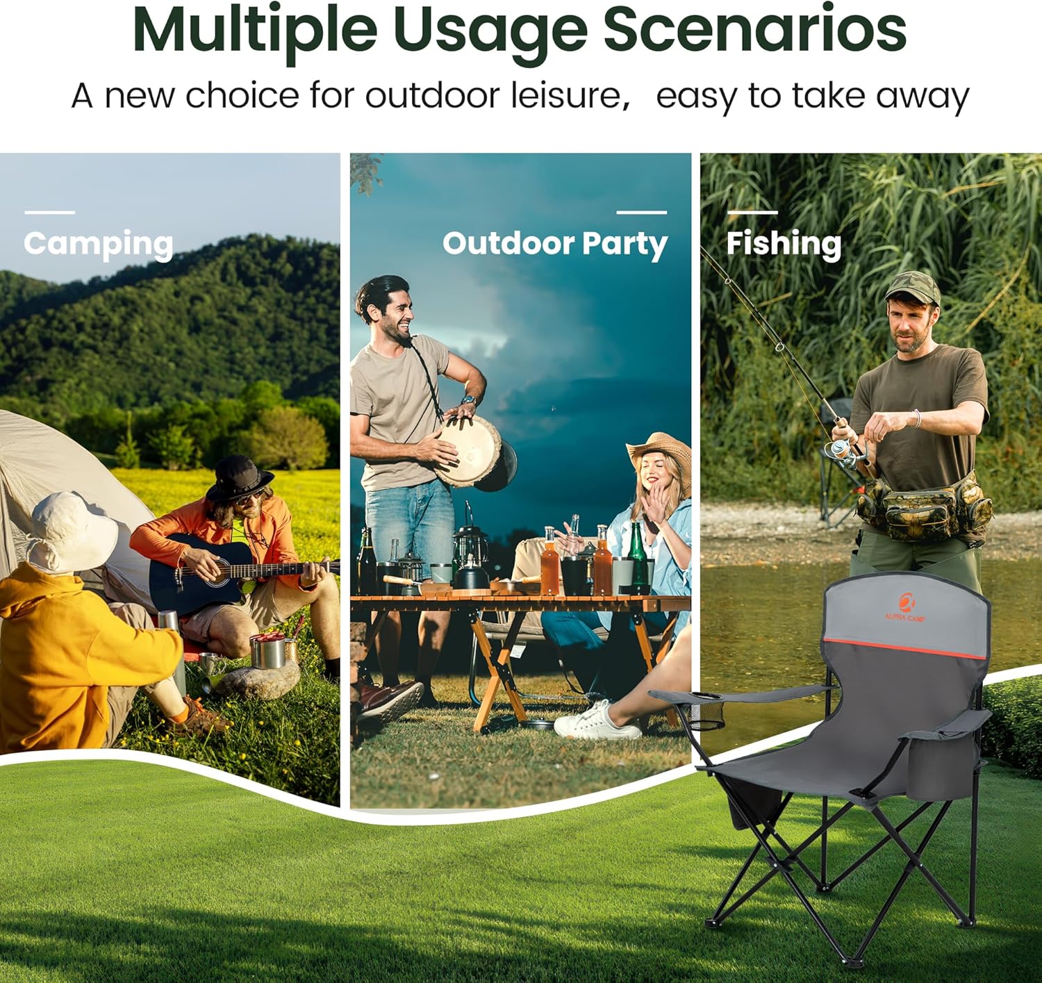 Camping Chairs 2 Pack Mesh Back 120kg Grey