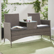 Rattan Garden Love Seat 2 Seater w/Glass Table Cushions