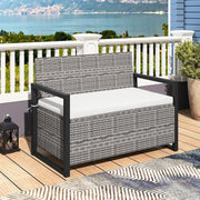 Rattan Garden Storage Bench 2 Seater Deck Box with Cushion