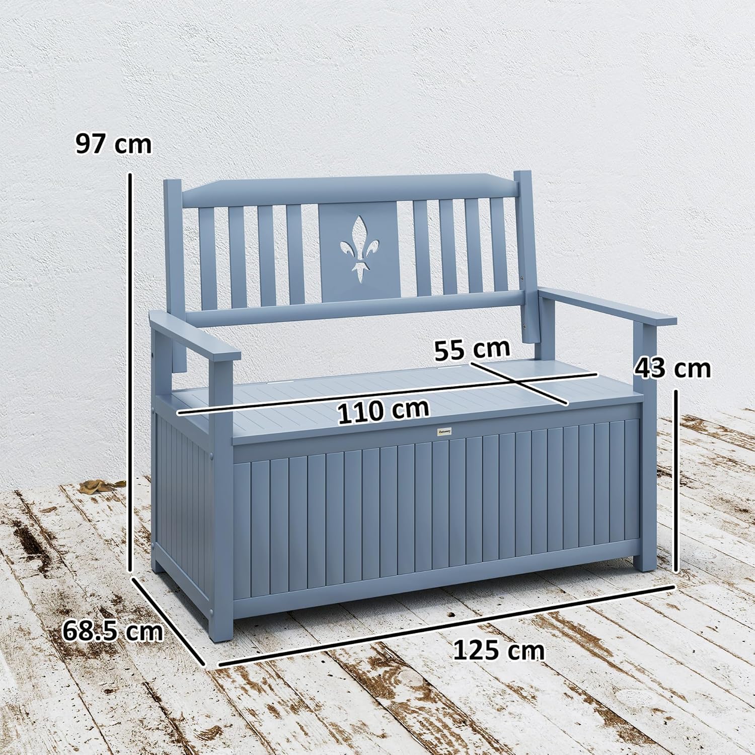 2 Seater Wooden Garden Storage Bench 164L Outdoor Patio Seat w/Backrest