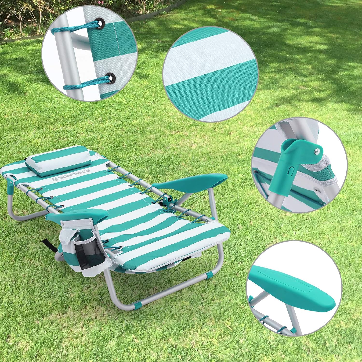 Portable Beach Chairs Set of 2 Reclining Foldable Seats