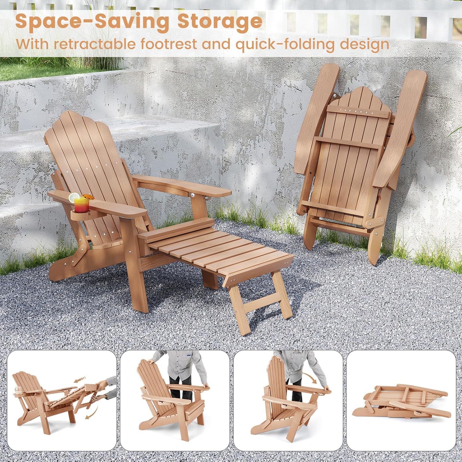 Adirondack Garden Lounge Chair Adjustable Footrest Brown
