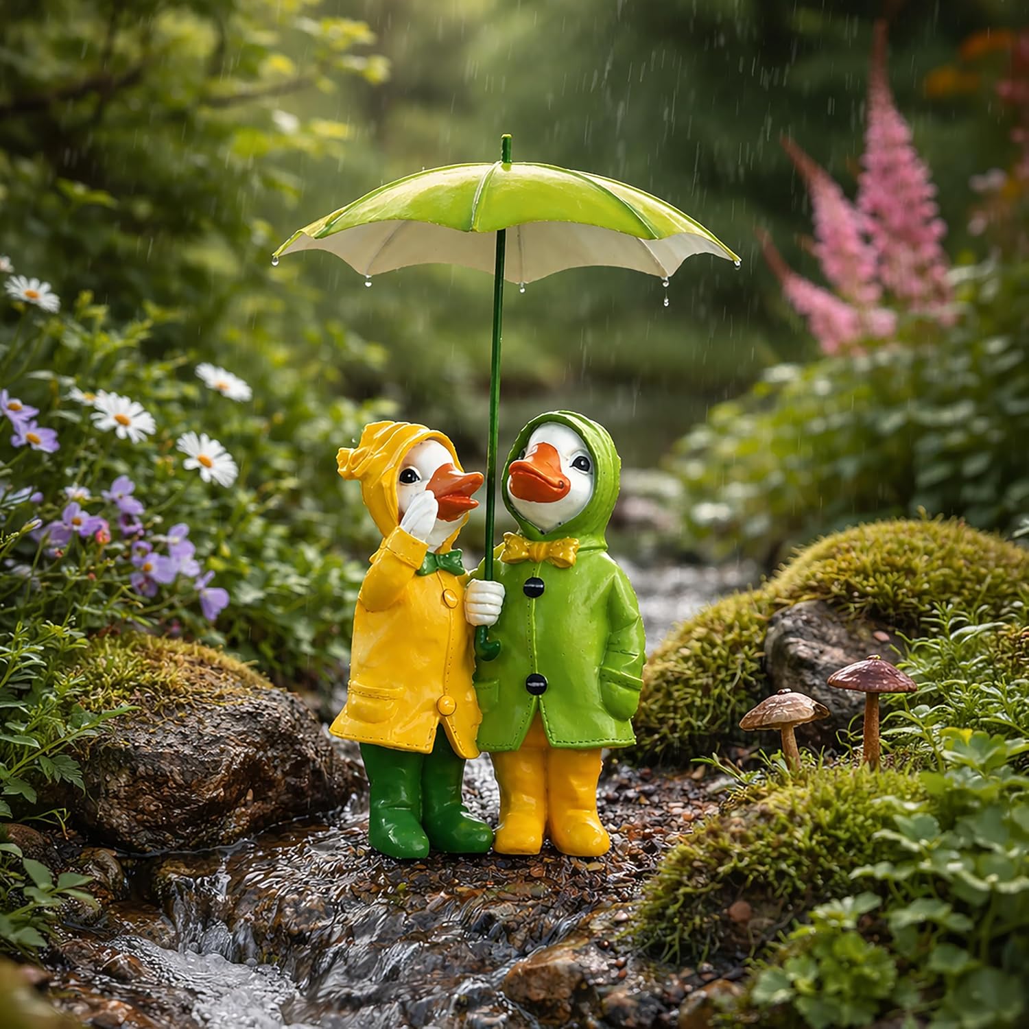 Duck Garden Statues Set Resin Outdoor Umbrella Figurines 30cm