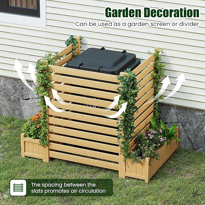 3 Piece Wooden Planter with Trellis Privacy Screen Set