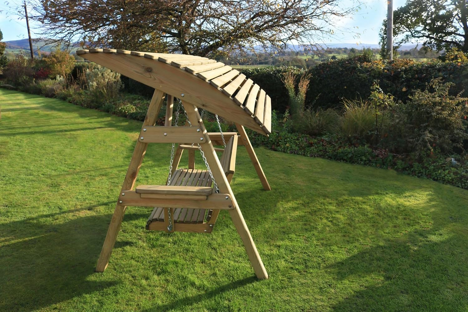 2 Seat Wooden Garden Swing Chair Canopy Bench Lounger