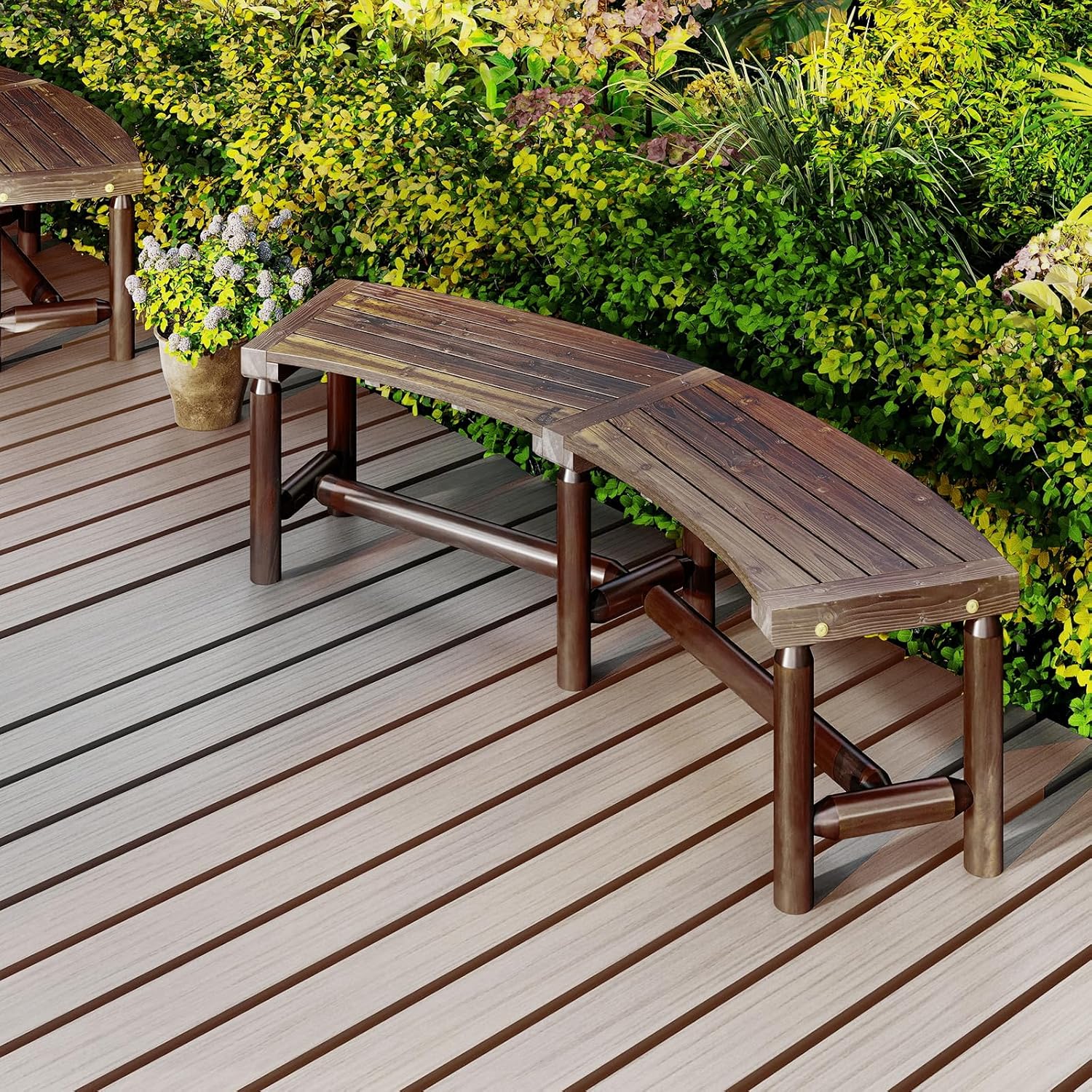 Curved Wooden Garden Bench 170cm Outdoor Patio Park Bench Seat 3 Seater