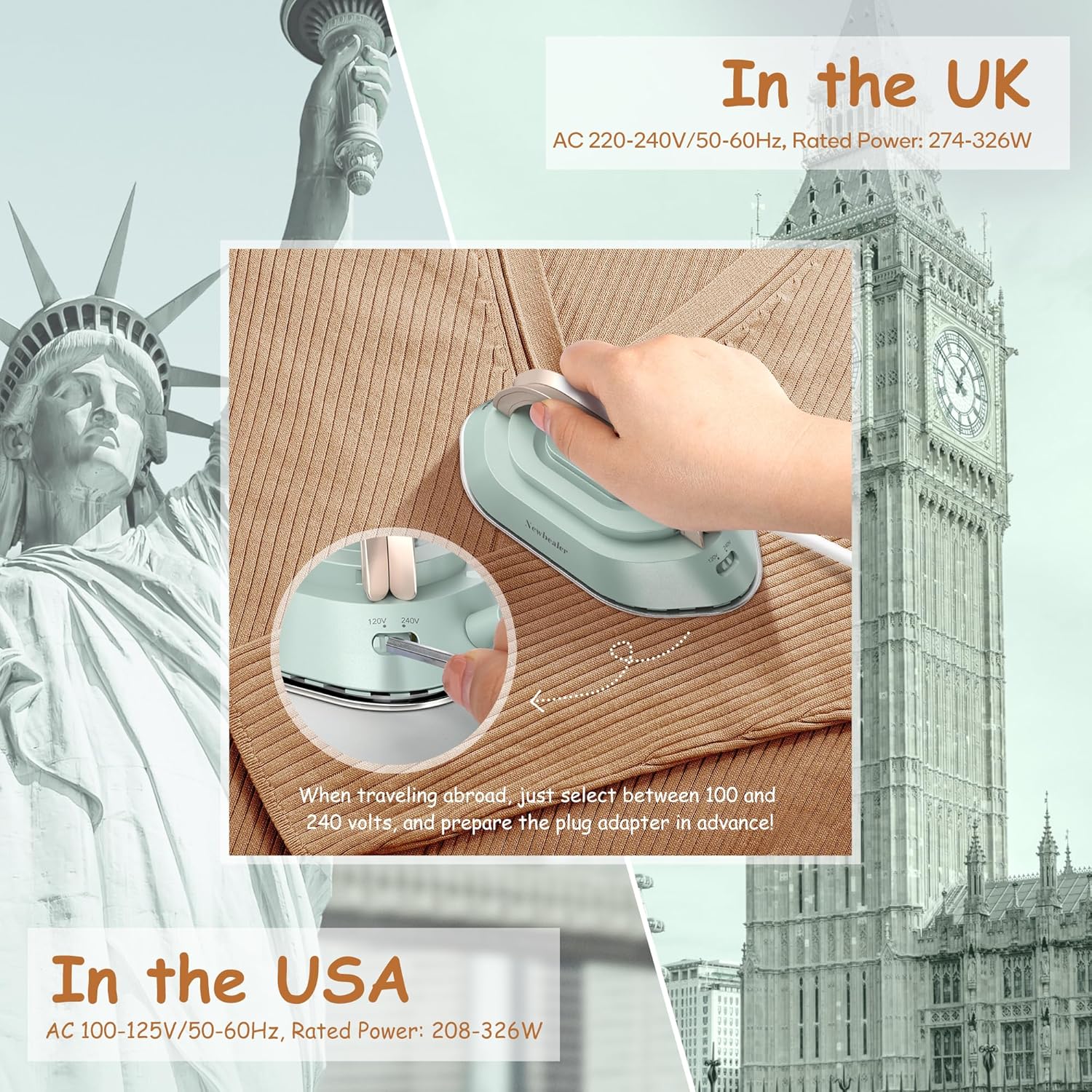 Mini Travel Iron Dual Voltage 300W Ceramic Soleplate Portable