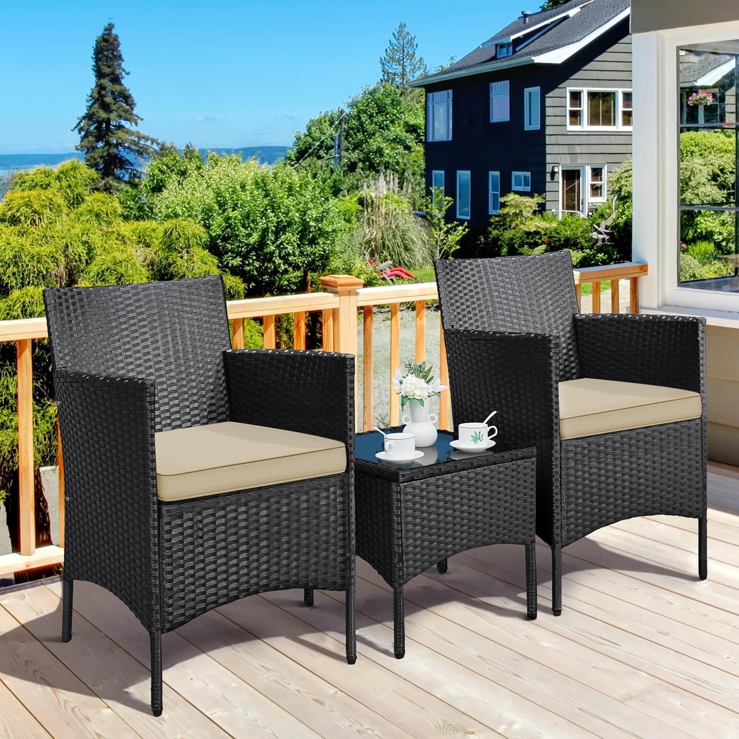3 Piece Rattan Garden Furniture Set Patio Bistro Chairs Table