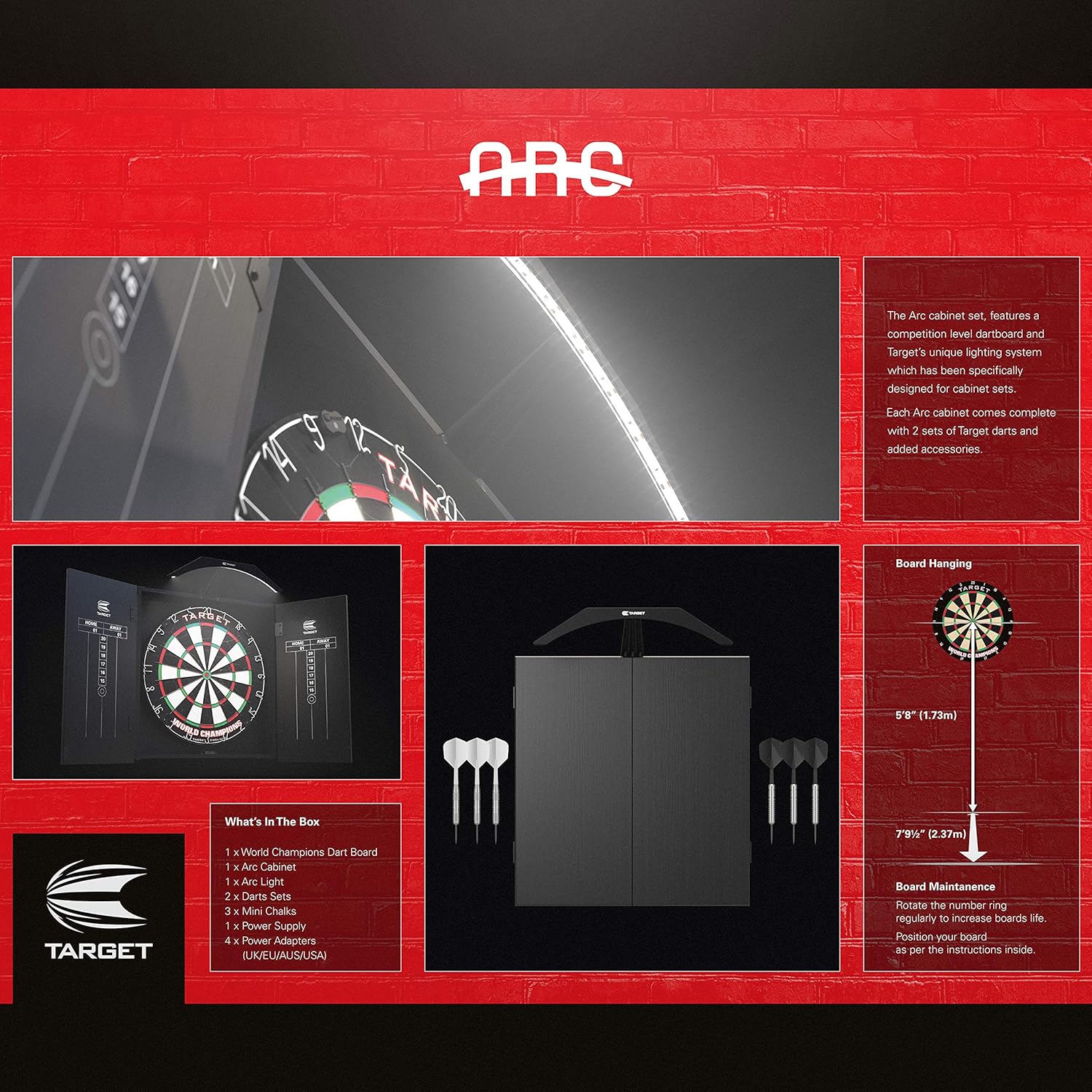 Dart Board Cabinet Set LED Light Scoreboard 2 Darts Home Game