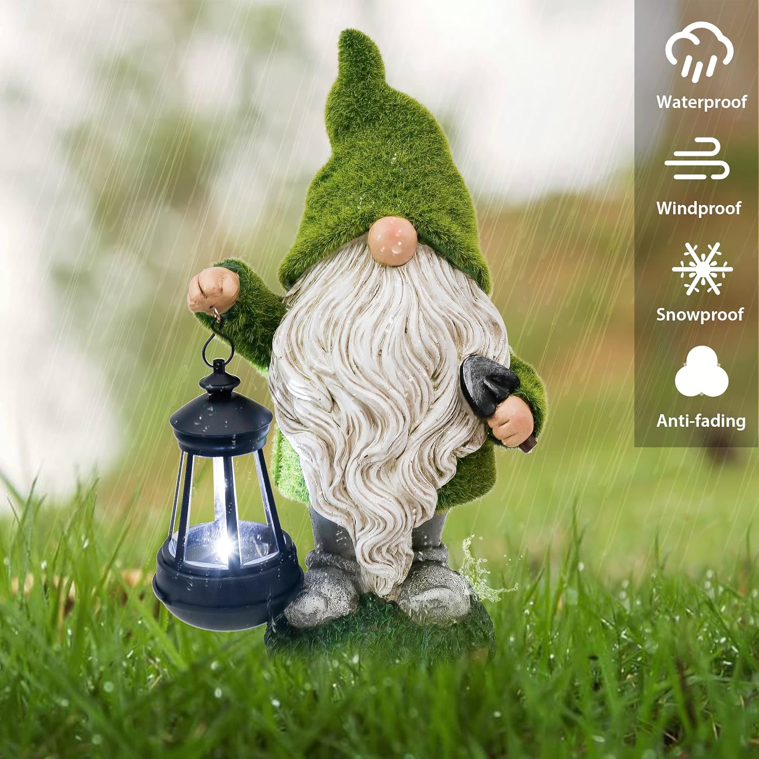 Solar Gonk Garden Ornament LED Lantern Waterproof Resin 30.5cm