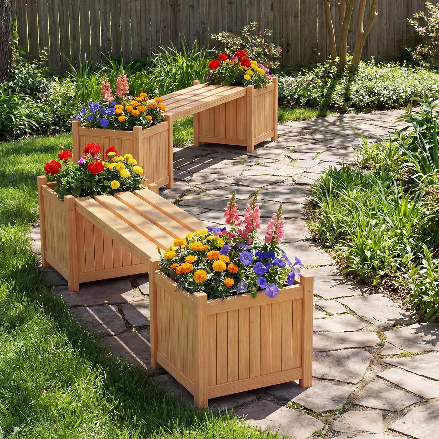 Wooden Planter Box with Bench Garden Seat Raised Bed 105cm