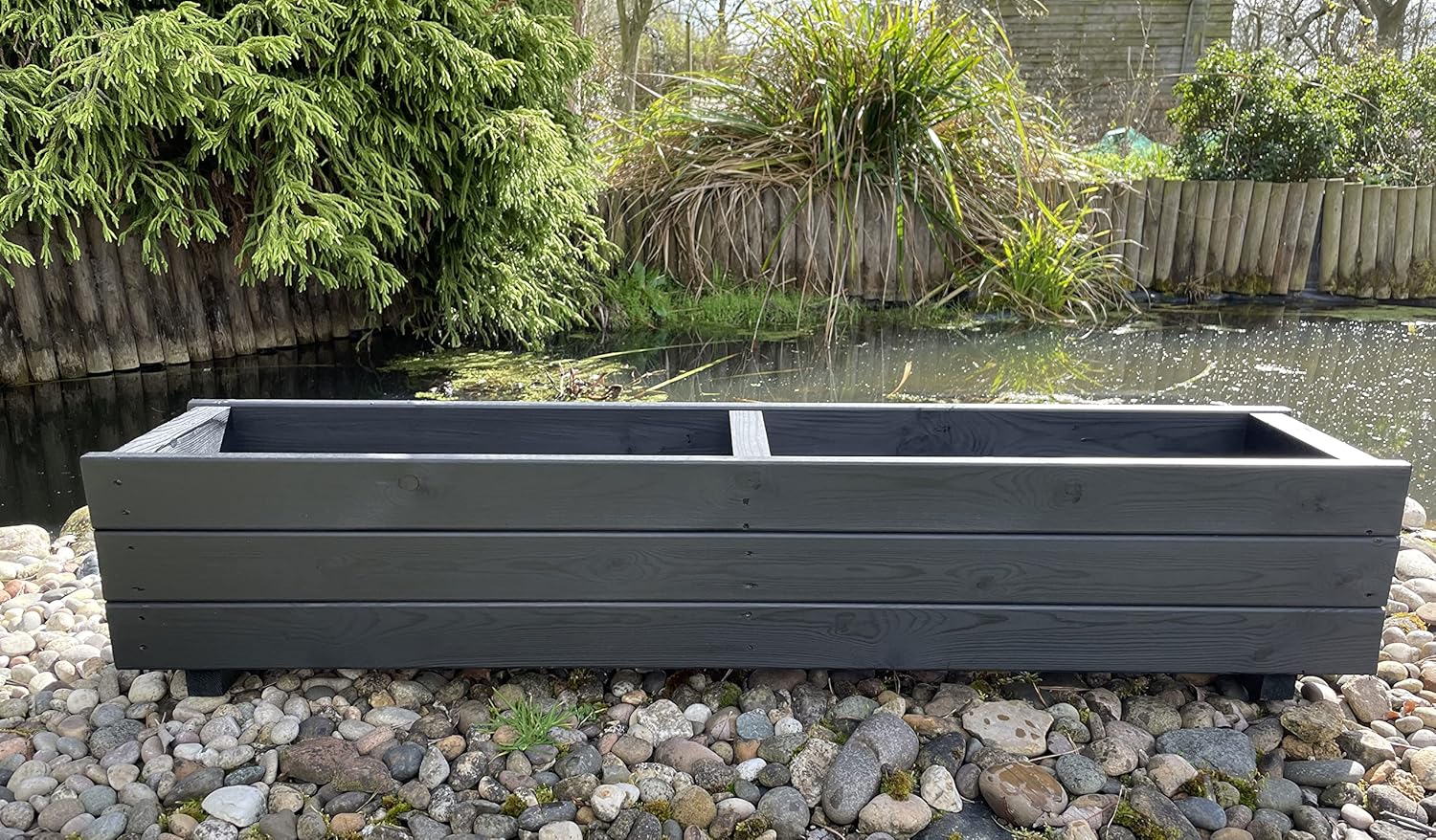 Large Long Wooden Planter Trough 120cm Charcoal Black