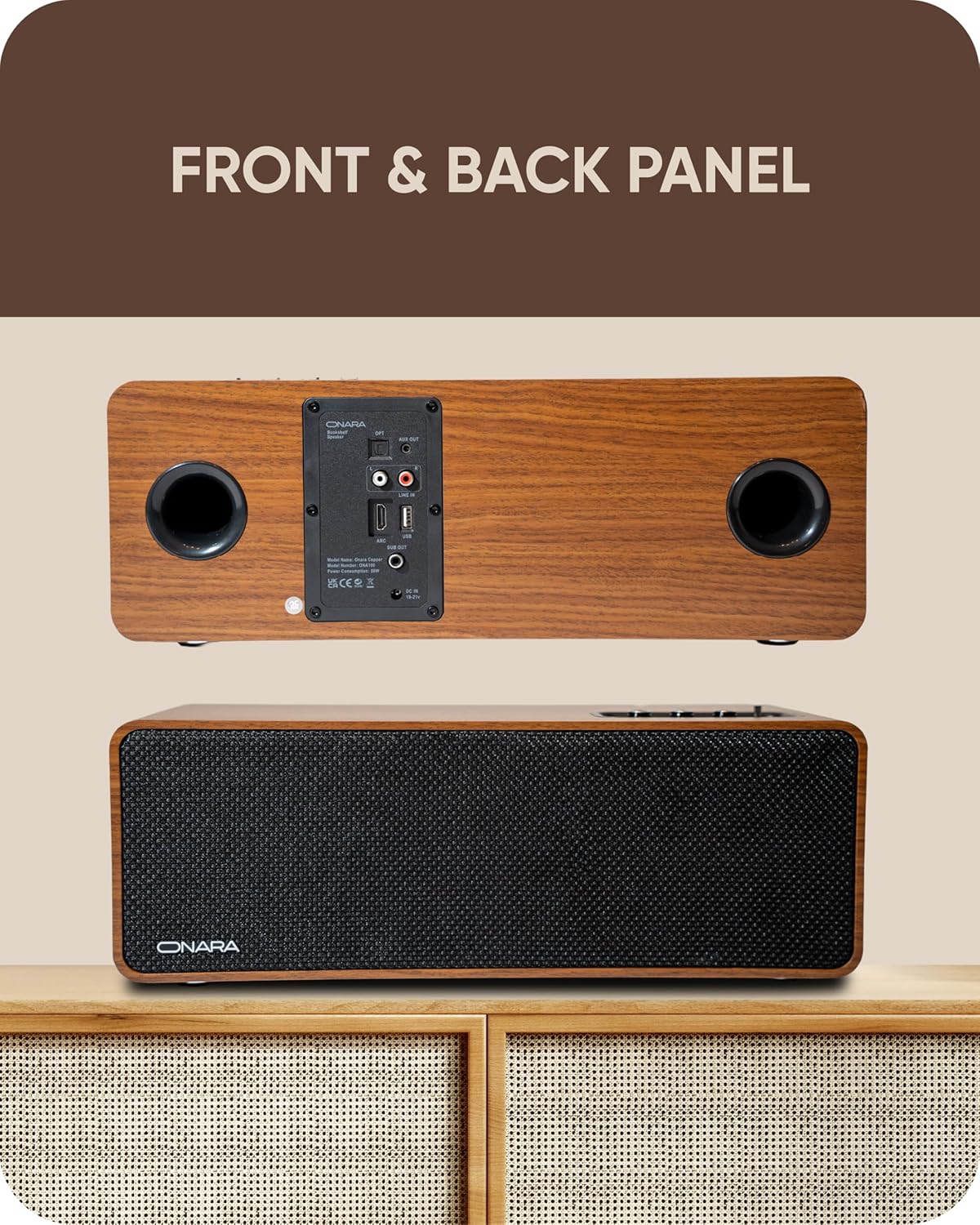50W Bluetooth Bookshelf Speakers HDMI ARC Wooden HiFi Stereo
