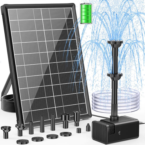 8W Solar Pond Pump Fountain with Battery Backup 8 Nozzles