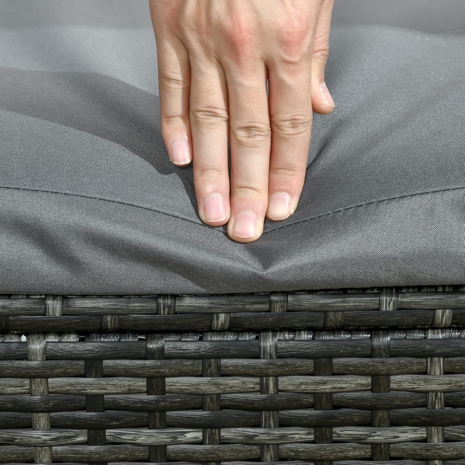 PE Rattan Sun Lounger 5 Position Recliner Cushion Grey