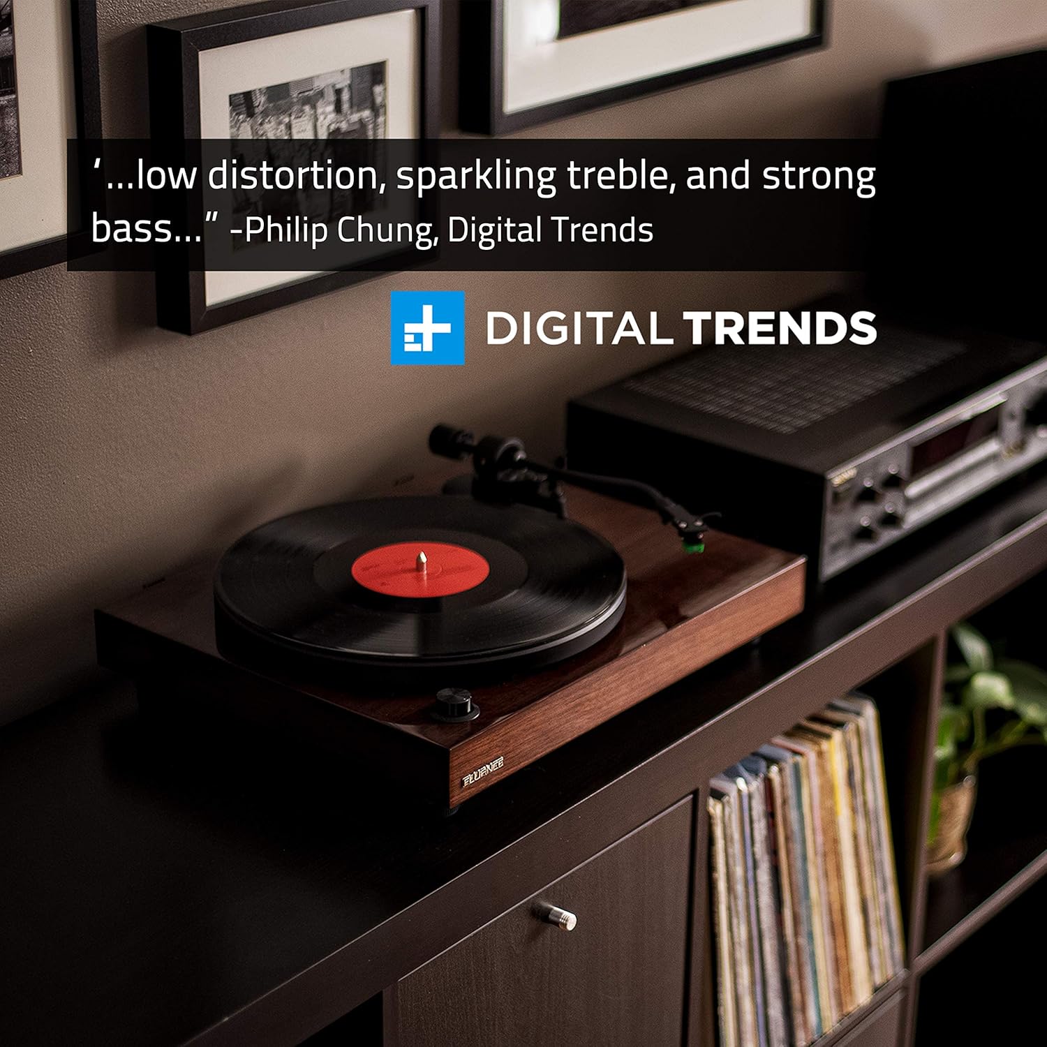 High-Fidelity Walnut Belt-Drive Vinyl Turntable with Built-In Preamp