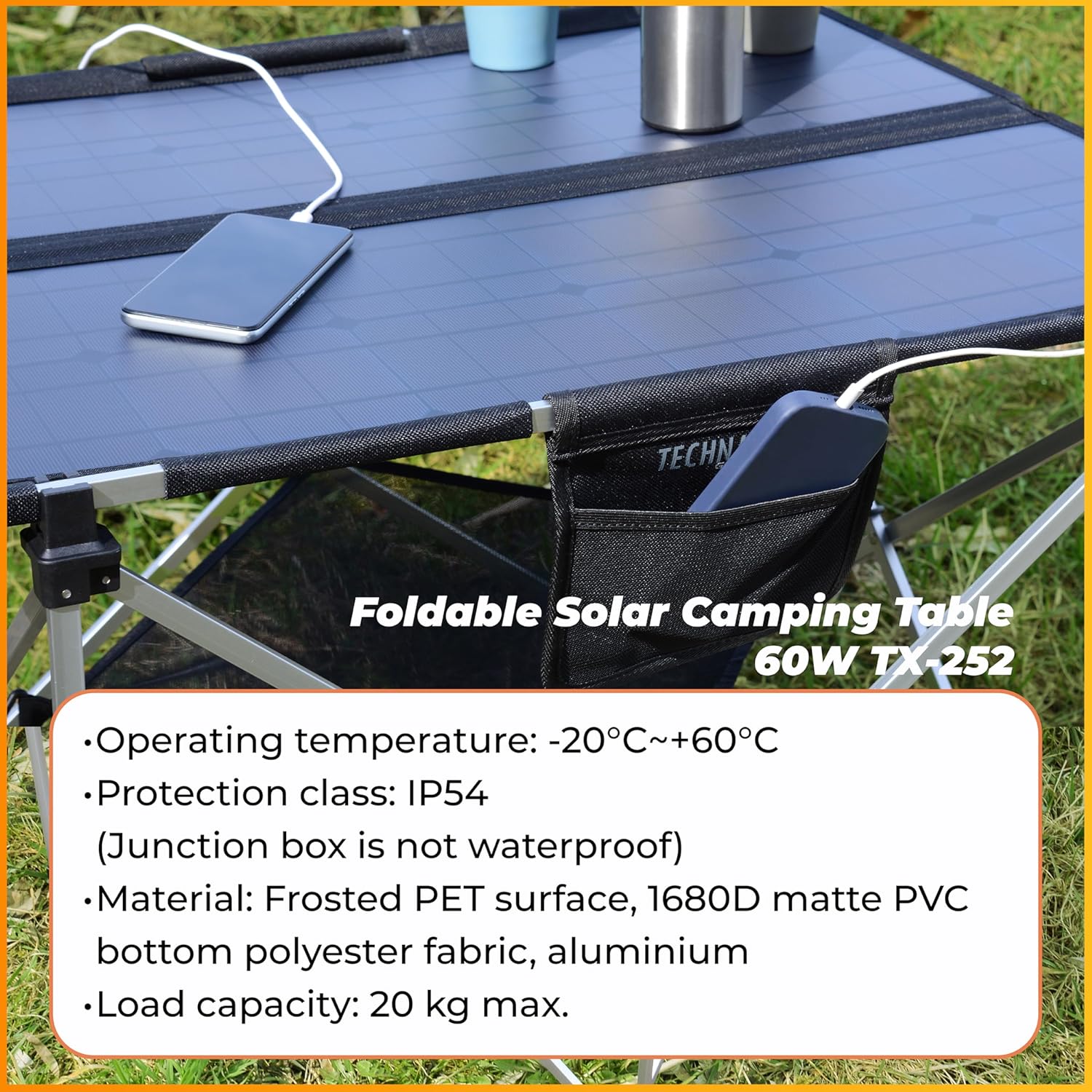 60W Foldable Solar Camping Table USB C USB A DC Output