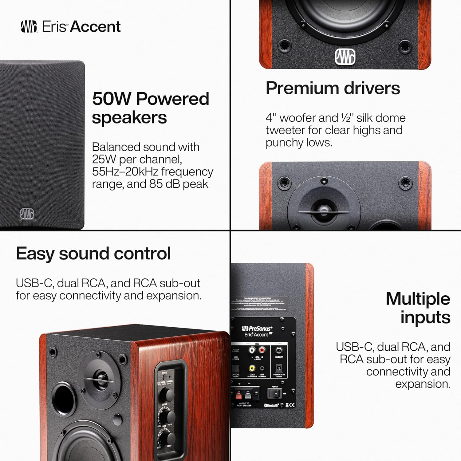 60W Active Bookshelf Speakers HiFi Stereo AUX RCA Studio Audio