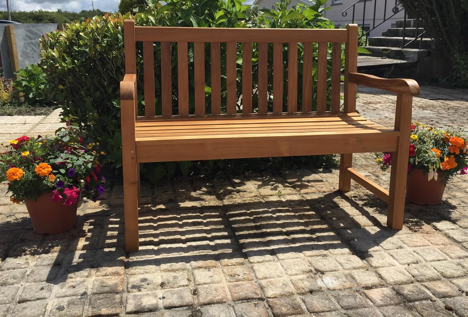 Teak Garden Bench 120cm Solid Wood Outdoor Patio Seat