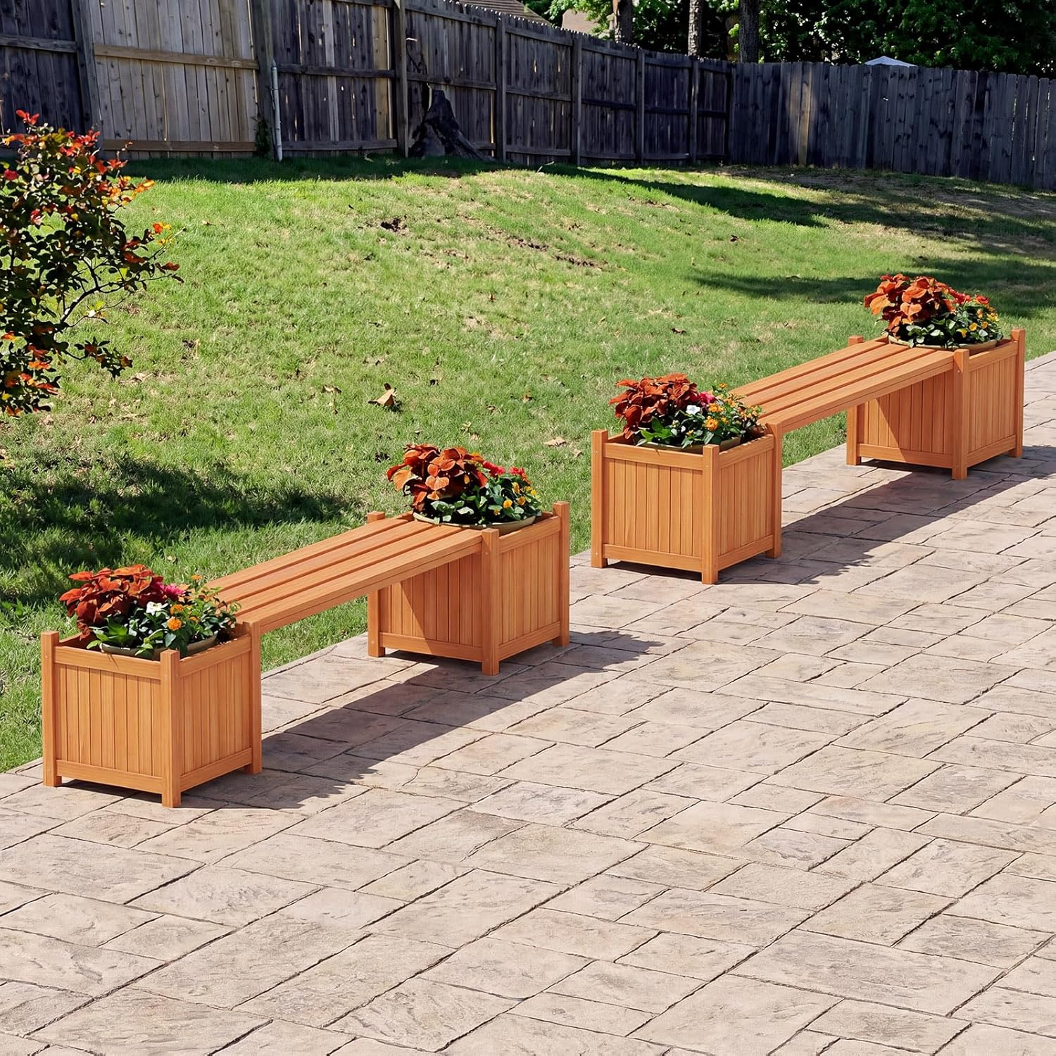Garden Planter with Bench 170cm Wooden Raised Bed Seat Box