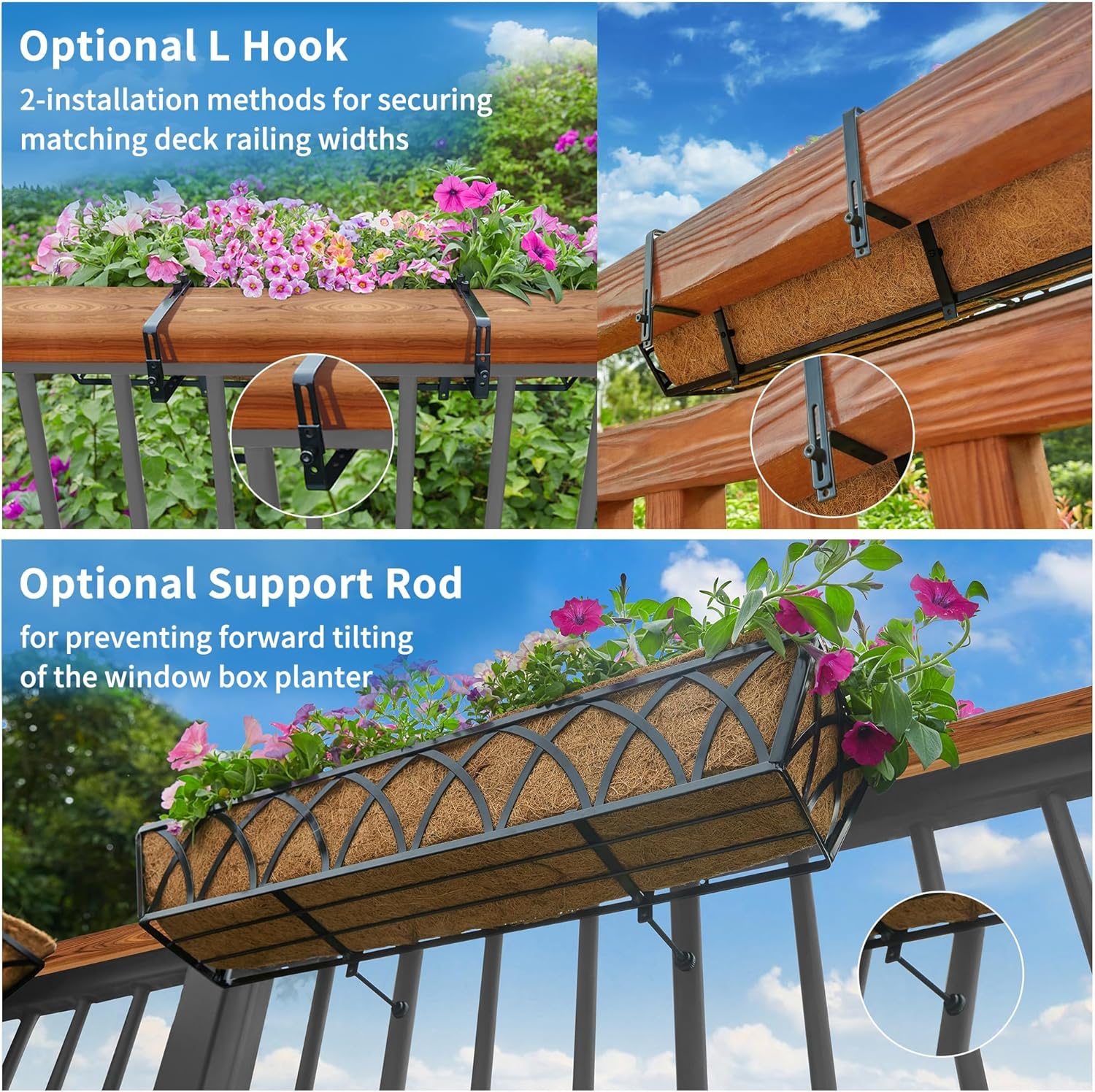 24in Hanging Flower Baskets Wall Planter Metal Trough Coco Liner 2