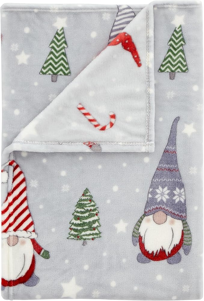 Gnome Fleece Blanket Throw 130x170cm Soft Warm Cozy Grey