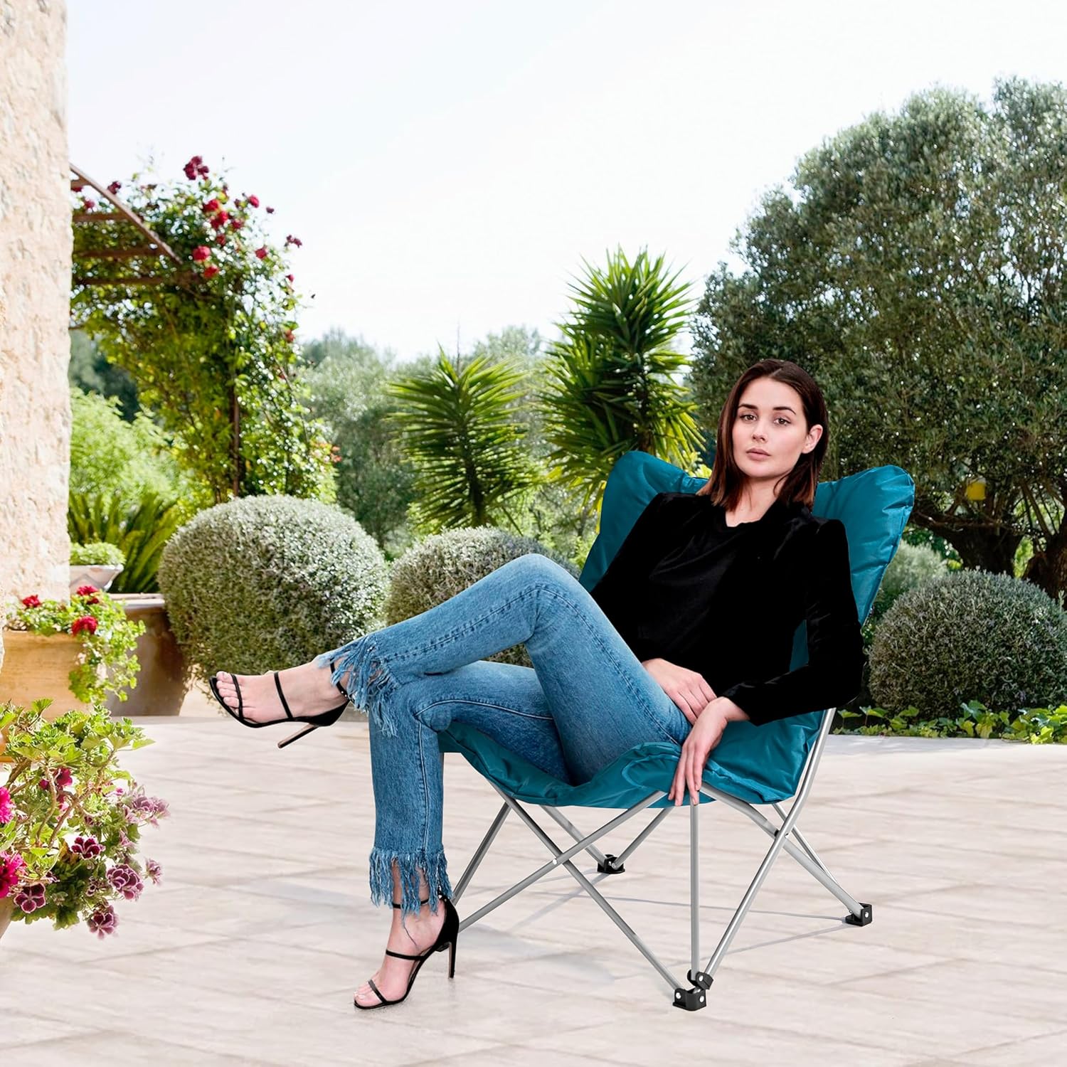 Luxury Padded Moon Camping Chair Folding Outdoor Seat