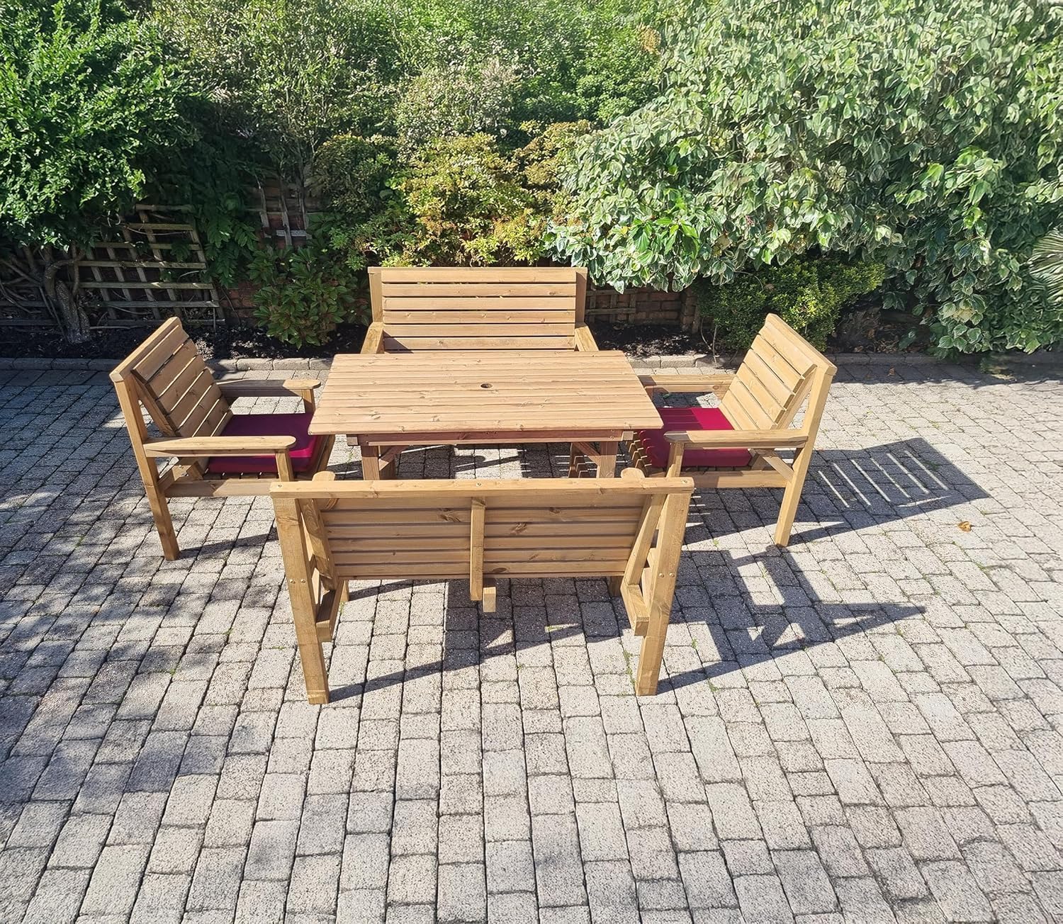 4FT Wooden Garden Dining Set Table with 2 Benches & 2 Chairs