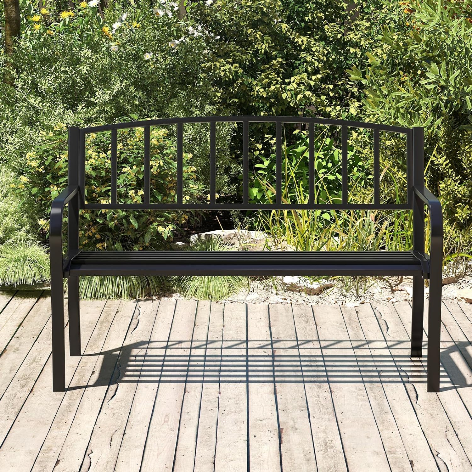 Metal Garden Bench 2-3 Seater Slatted Patio Park Seat