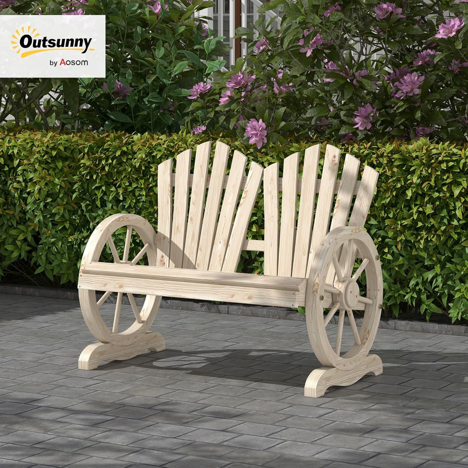 Adirondack 2 Seater Wooden Garden Bench Wagon Wheel Arms