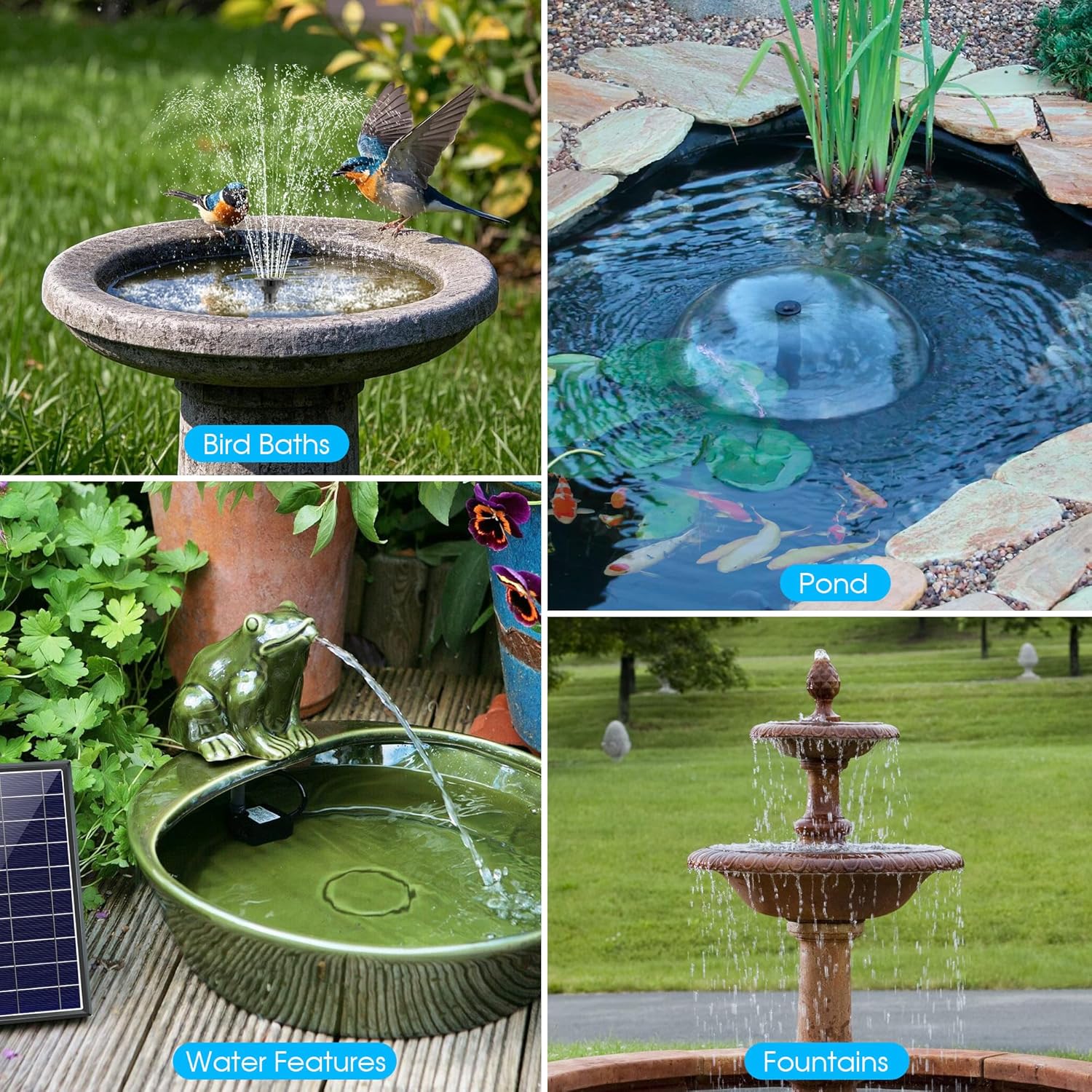 8W Solar Pond Fountain Pump Battery Backup 300LH Garden Water Pump