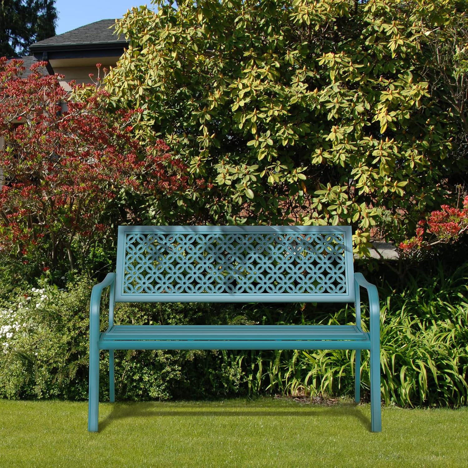 Metal Garden Bench 2–3 Seater Outdoor Patio Seat Rust Resistant Steel