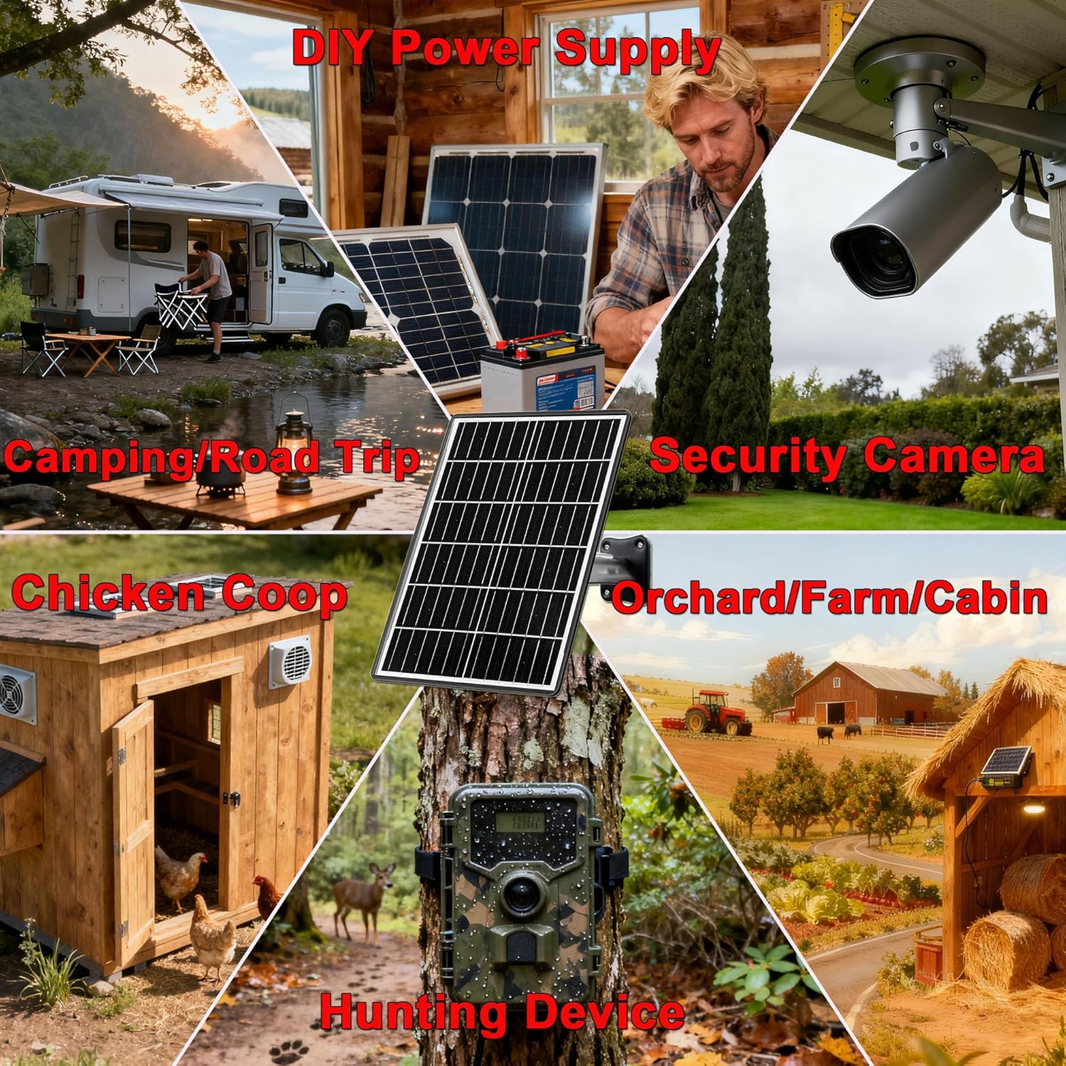 15W Solar Panel Kit 16000mAh Battery for Trail Camera 12V