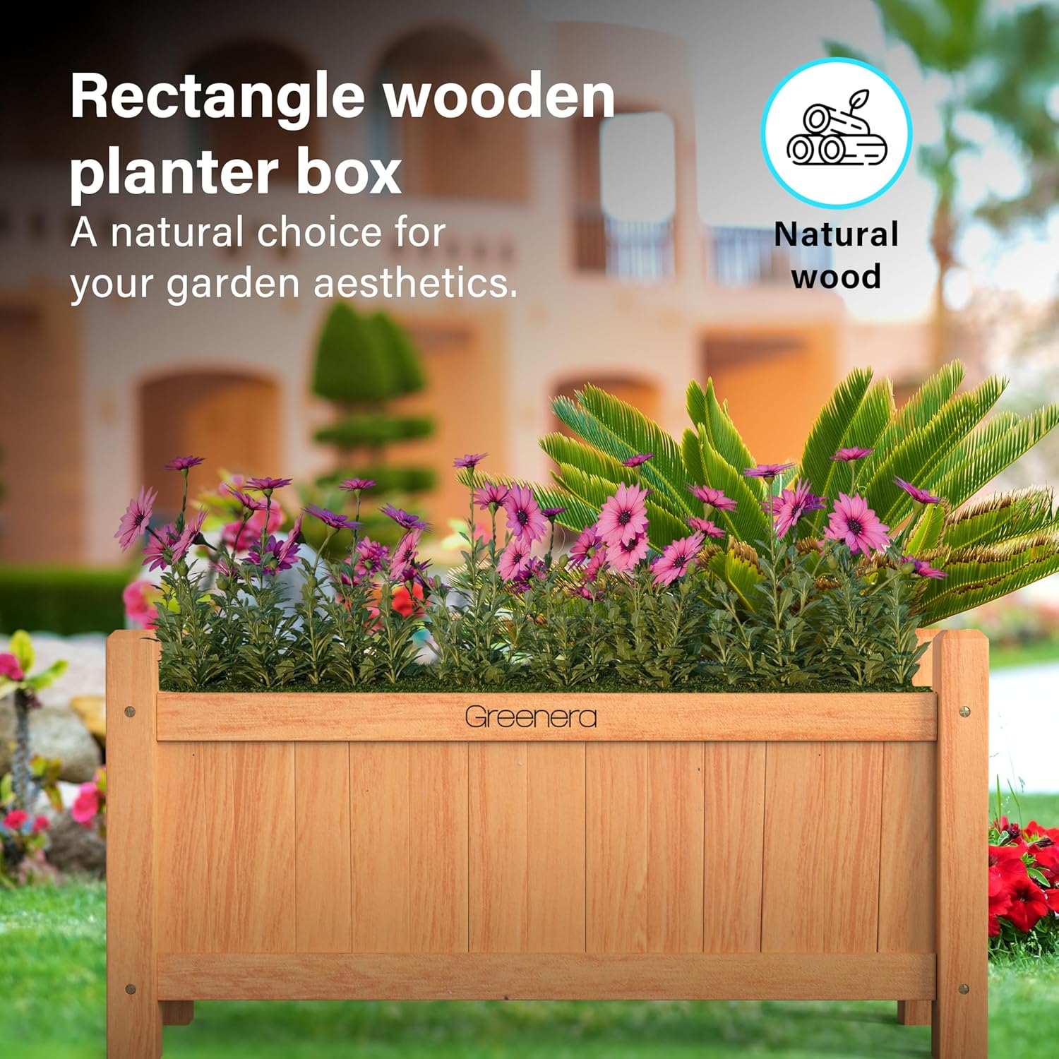 Set of 2 Wooden Garden Planters 60cm Natural Patio Boxes