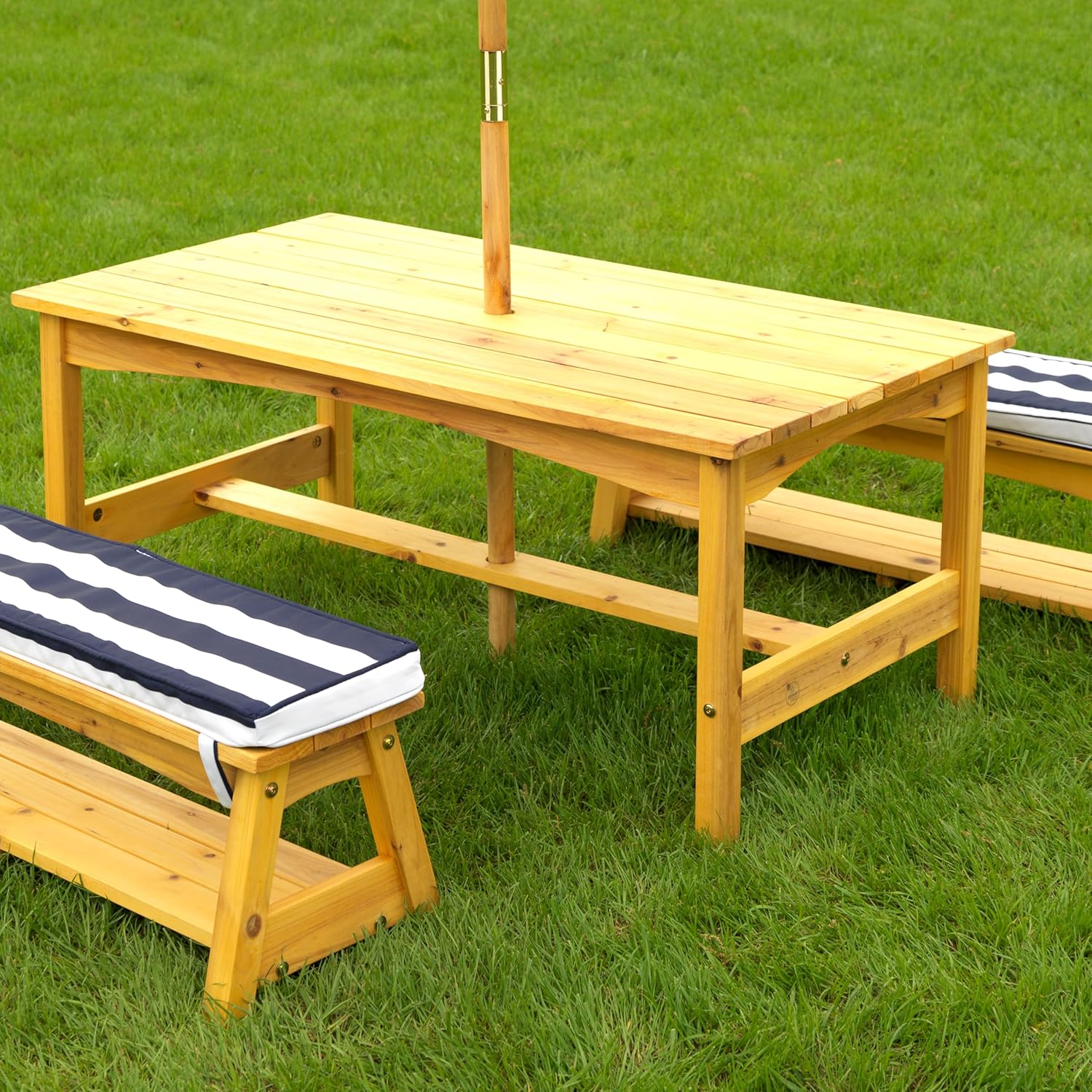 Kids Wooden Garden Table & Bench Set w/Cushions Parasol