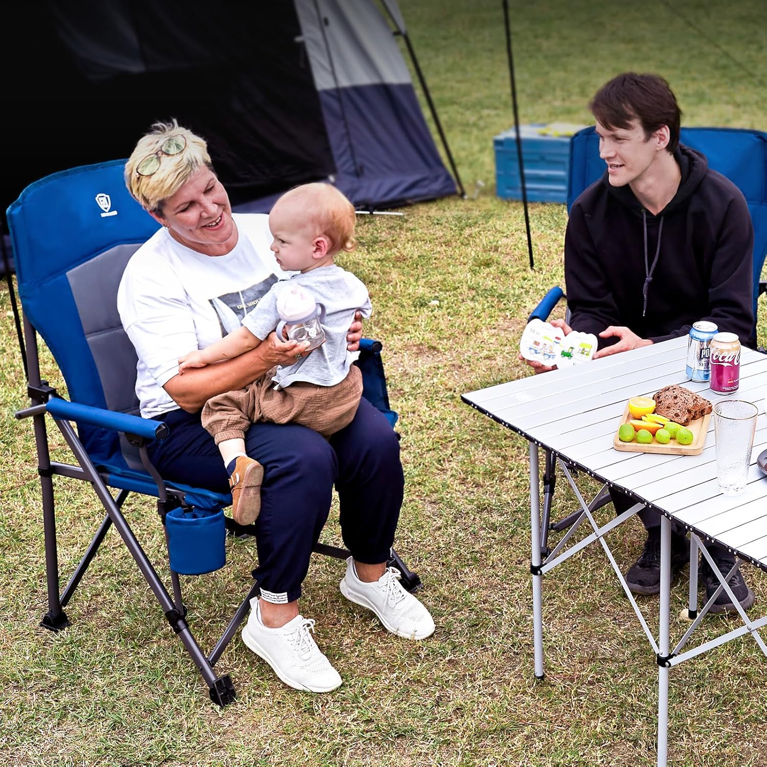 Oversized Folding Camping Chair 230kg Heavy Duty Blue