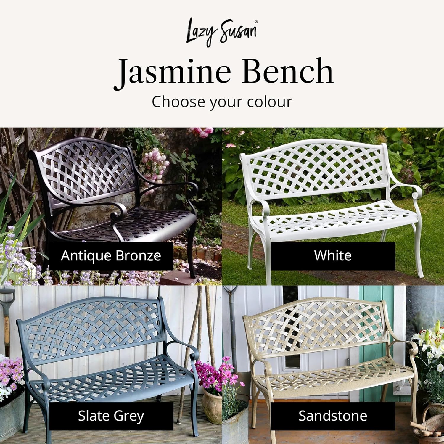 Cast Aluminium Garden Bench 2 Seater Outdoor Patio Seat Cushion