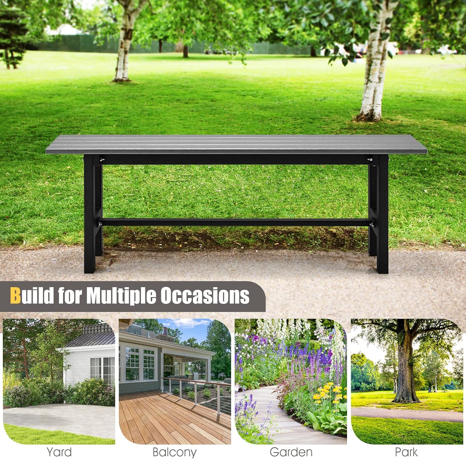 2 Seater HDPE Garden Bench Metal Frame Outdoor Patio Seat Grey