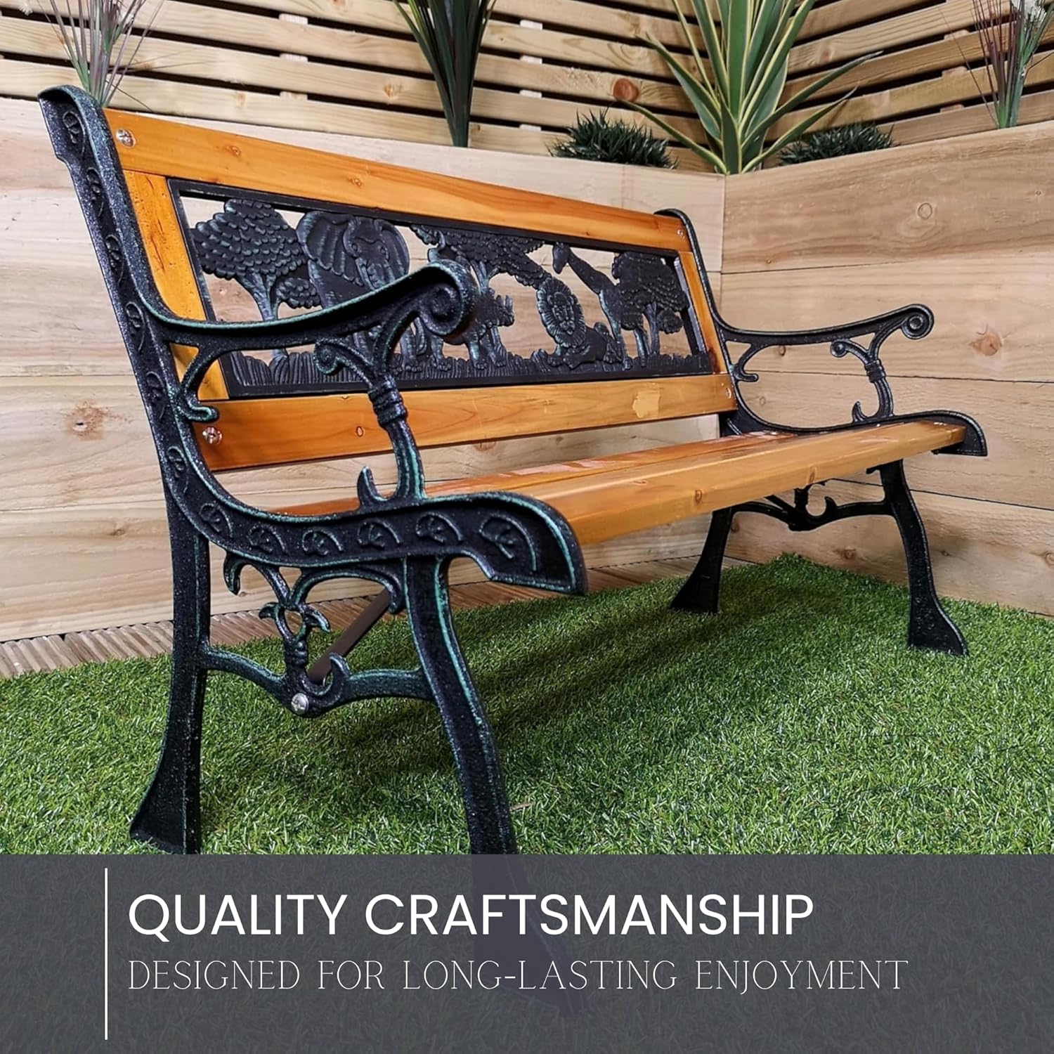 Kids Wooden Garden Bench Animal Design Cast Iron Outdoor Seat