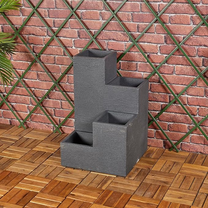 4 Tier Stepped Planter Outdoor Indoor Flower Pot Dark Grey