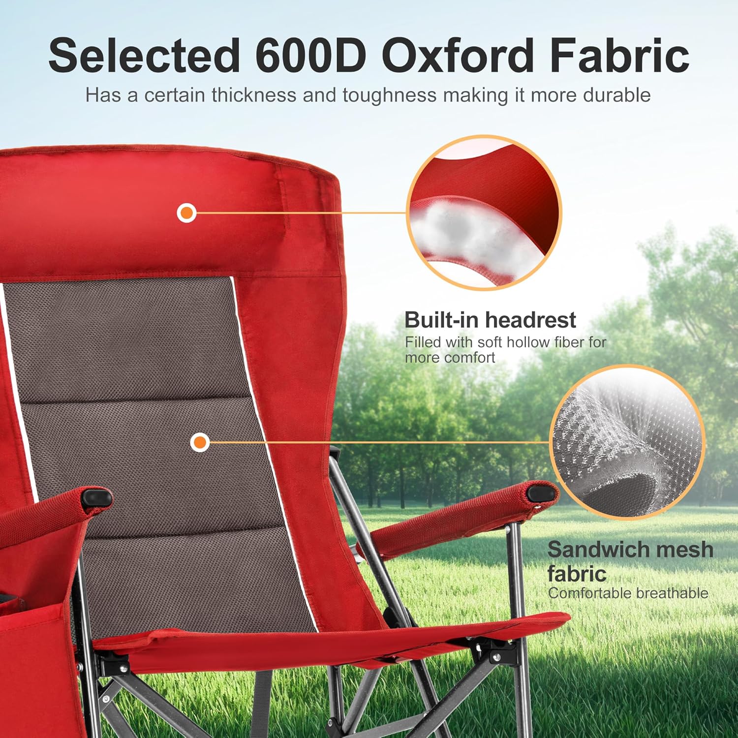 Set of 2 Oversized Camping Chairs 500LB High Back Red