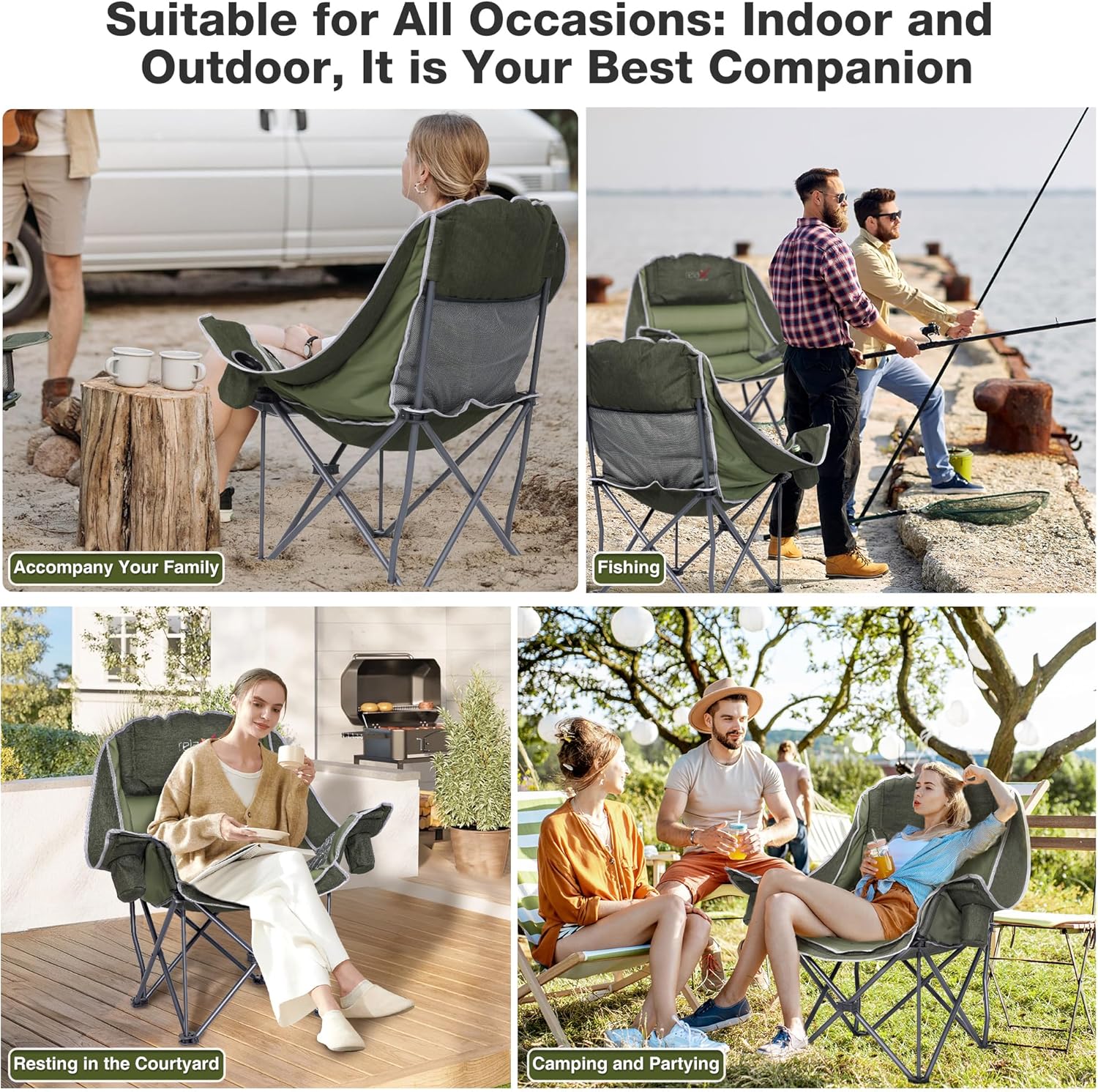 Oversized Padded Camping Chair 227KG Green