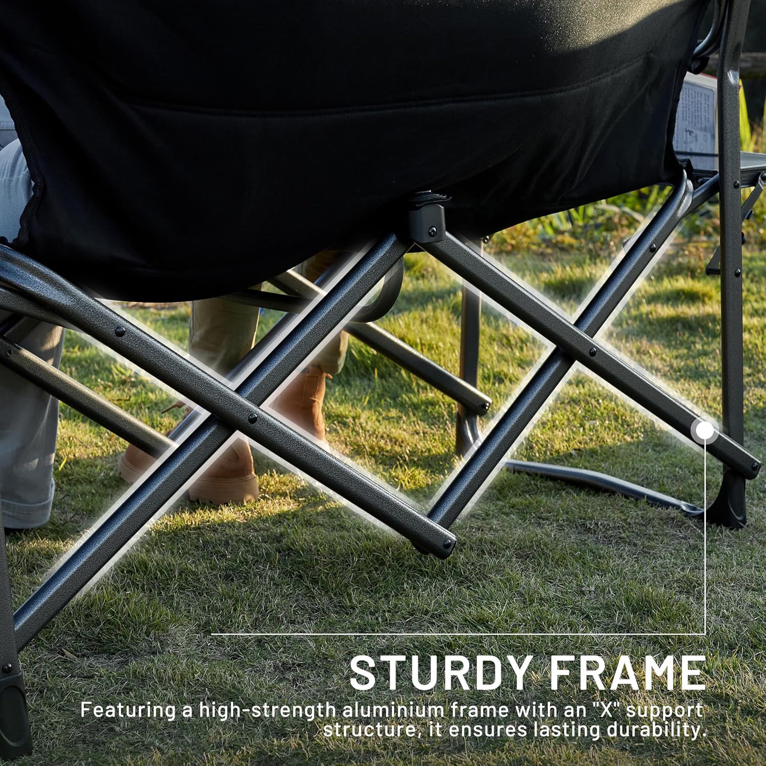Double Camping Chair 2 Seater Folding Love Seat 300KG Black